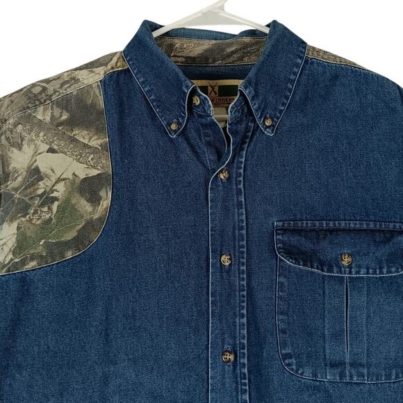 Game Winner Vintage Denim Shooting Shirt Mens XL Blue Camo Hunting Shooting - Picture 1 of 12